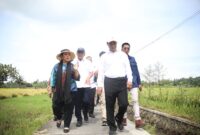 Ketua Komisi IV DPR RI, Titiek Soeharto saat meninjau jalanya panen raya bersama Menteri Pertanian Andi Amran Sulaiman di Kabupaten Bantul. (Dok. Kementerian Pertanian)

