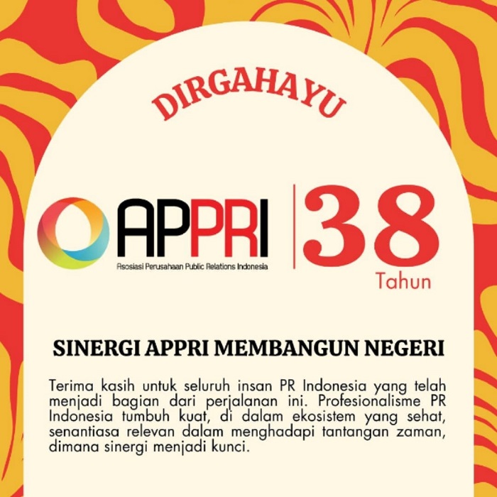Budi Purnomo Karjodihardjo dan Tim Sapulangit Media Circle (SMC) Mengucapkan Dirgahayu Asosiasi Perusahaan Public Relatìons Indonesia (APPRI) ke 38. (Dok. APPRI)