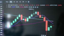 Grafik pergerakan harga aset digital dengan pola lilin yang menunjukkan volatilitas pasar, menjadi alat vital bagi para trader untuk menganalisis dan memprediksi tren guna mengambil keputusan investasi. Visualisasi ini merepresentasikan kompleksitas dinamika pasar kripto yang membutuhkan strategi cermat.