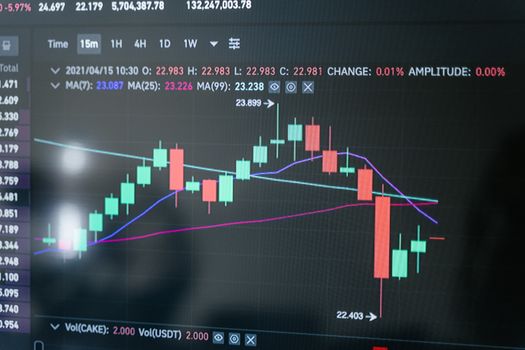 Grafik pergerakan harga aset digital dengan pola lilin yang menunjukkan volatilitas pasar, menjadi alat vital bagi para trader untuk menganalisis dan memprediksi tren guna mengambil keputusan investasi. Visualisasi ini merepresentasikan kompleksitas dinamika pasar kripto yang membutuhkan strategi cermat.